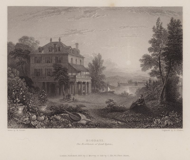 Villa Diodati, Lord Byrons residens (gravyr) av Edward Francis (after) Finden