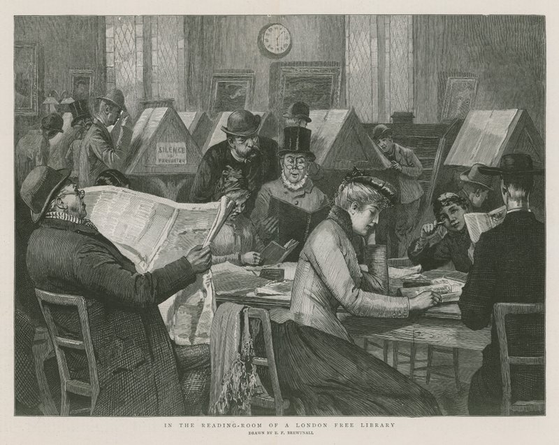 I läsesalen på ett gratisbibliotek i London av Edward Frederick Brewtnall