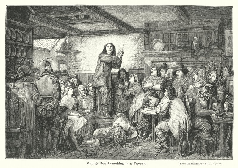 George Fox Preaching in a Tavern (gravyr) av Edward Henry (after) Wehnert