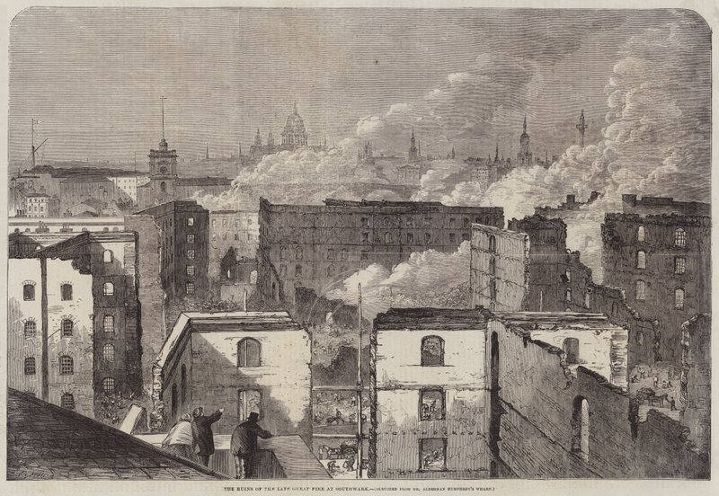 Ruinerna av den sena stora branden i Southwark av Edward Hull