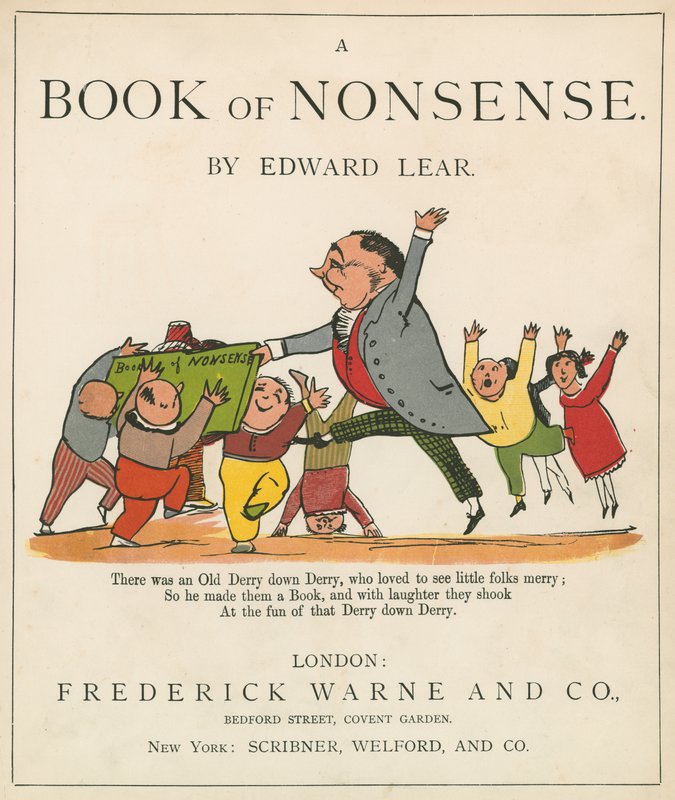 Framsidan av "A Book of Nonsense", utgiven av Frederick Warne and Co., London, ca 1875 av Edward Lear