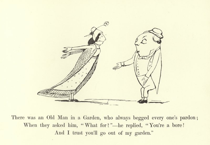 Det fanns en gammal man i en trädgård, som alltid bad alla om ursäkt av Edward Lear