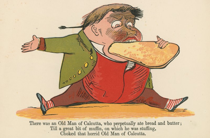 Det var en gammal man från Calcutta, som ständigt åt bröd och smör, från "A Book of Nonsense", utgiven av Frederick Warne and Co., London, ca 1875 av Edward Lear