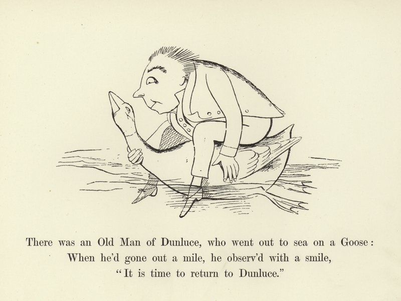Det var en gammal man från Dunluce, som gick ut på havet på en gås av Edward Lear