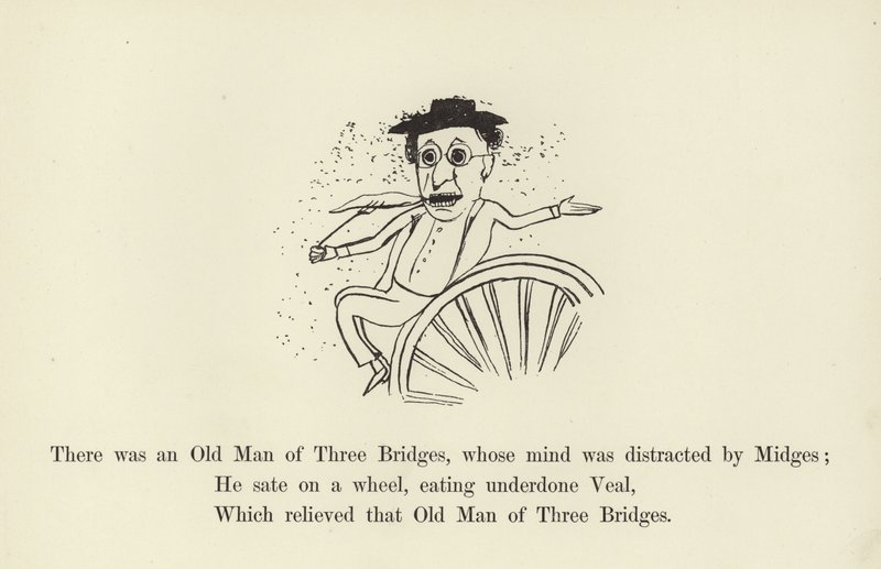 Det fanns en gammal man med tre broar, vars sinne distraherades av Midges av Edward Lear