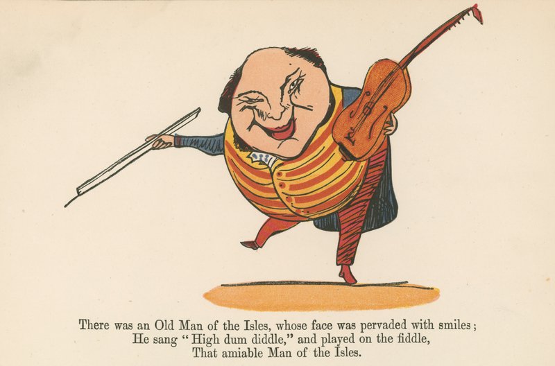 Det fanns en gammal man från öarna, vars ansikte var genomsyrat av leenden, från "A Book of Nonsense", utgiven av Frederick Warne and Co., London, ca 1875 av Edward Lear