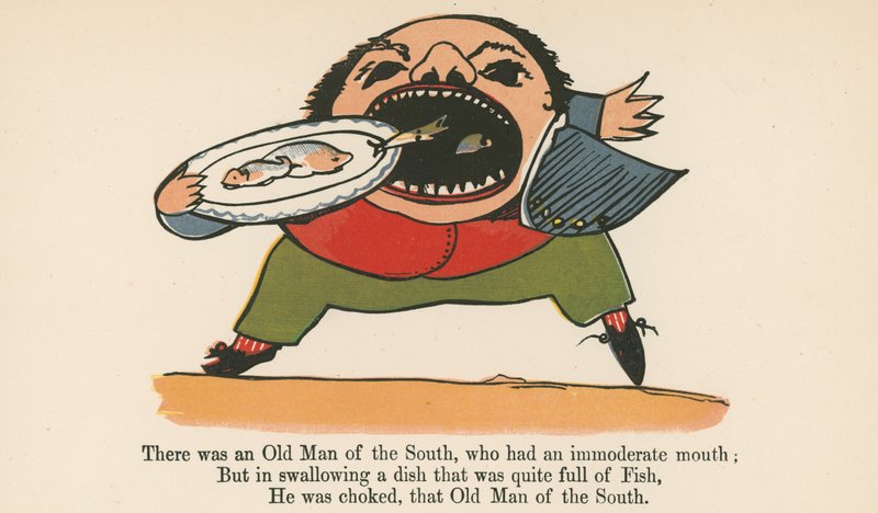 Det var en gammal man från södern, som hade en omåttlig mun, från "A Book of Nonsense", utgiven av Frederick Warne and Co., London, ca 1875 av Edward Lear