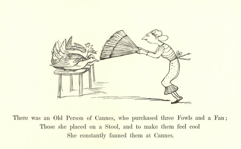 Det var en gammal man från Cannes som köpte tre fåglar och en fläkt. av Edward Lear