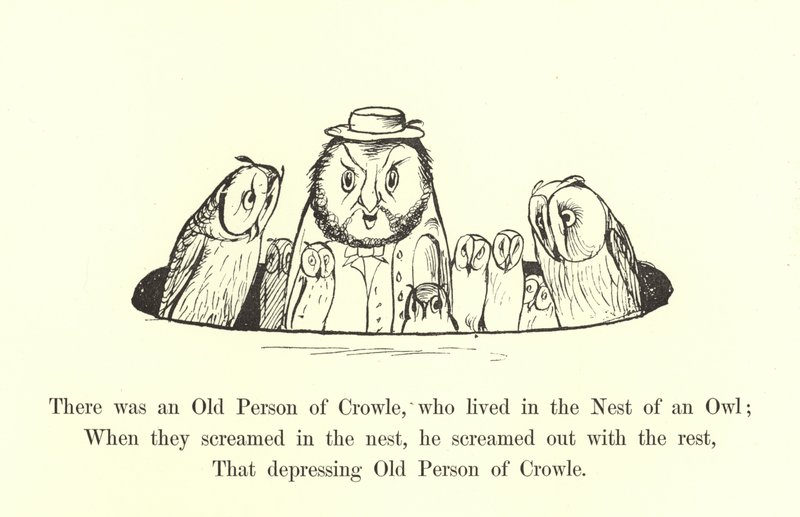 Det var en gammal person av Crowle, som bodde i boet av en uggla av Edward Lear