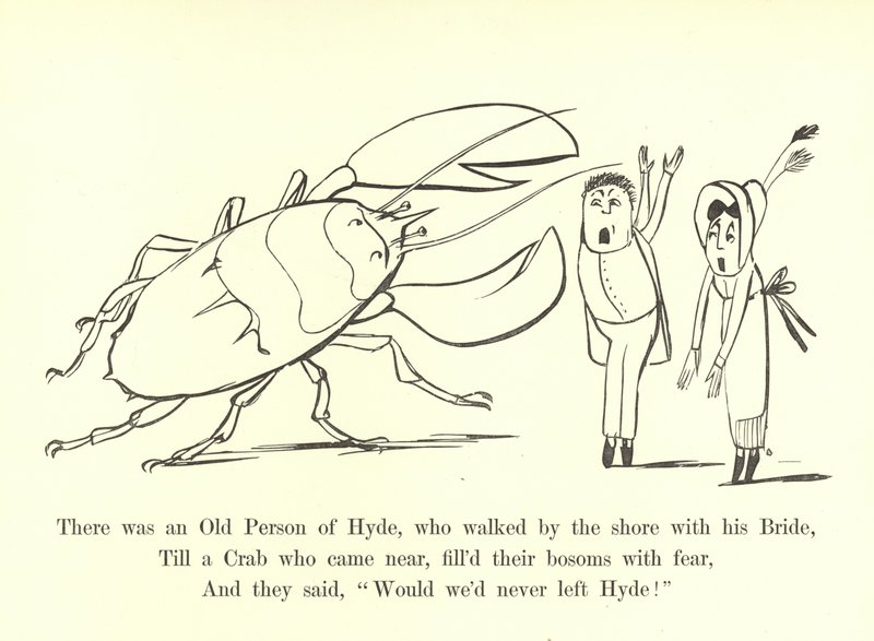 Det var en gammal person från Hyde, som gick vid stranden med sin brud av Edward Lear