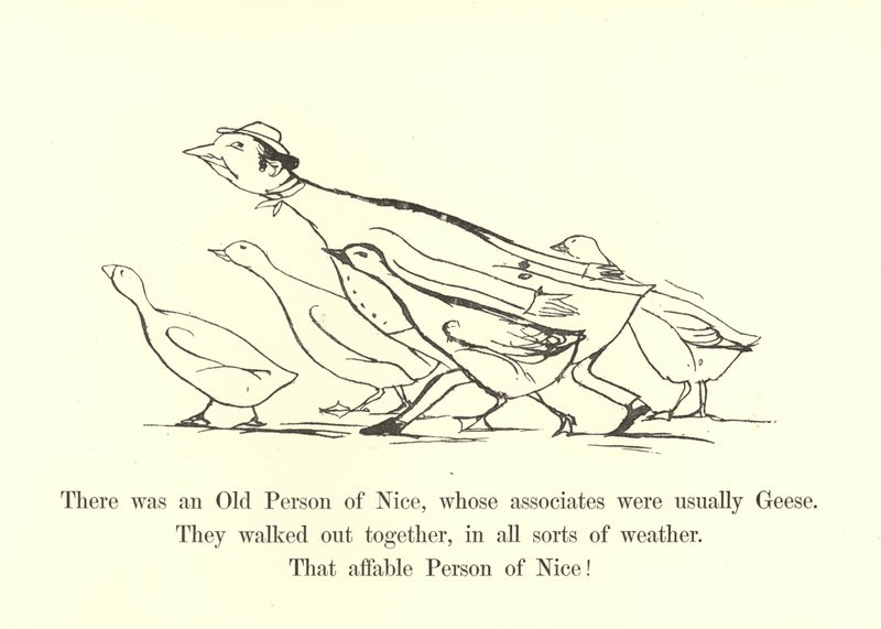 Det fanns en gammal person som var trevlig och vars kompanjoner oftast var gäss. av Edward Lear