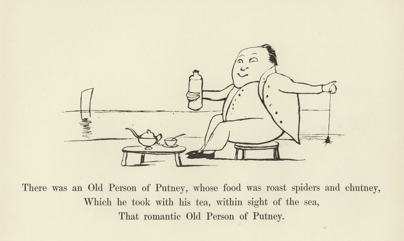 Det fanns en gammal person i Putney, vars mat var stekta spindlar och chutney. av Edward Lear