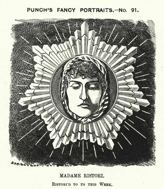 Punch tecknad: Adelaide Ristori, italiensk skådespelerska (gravyr) av Edward Linley (after) Sambourne