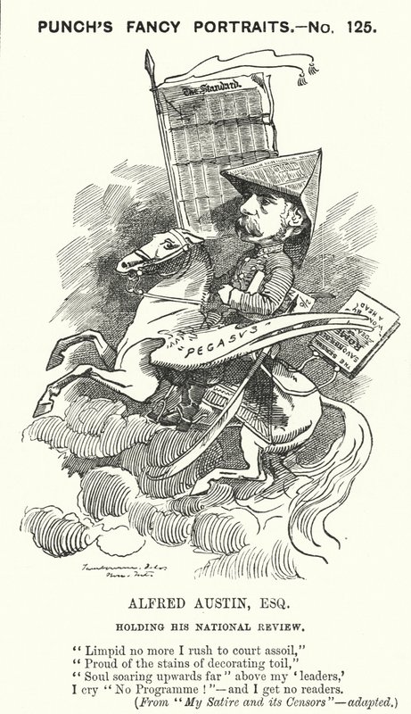 Punch tecknad: Alfred Austin, engelsk poet och redaktör för National Review (gravyr) av Edward Linley (after) Sambourne