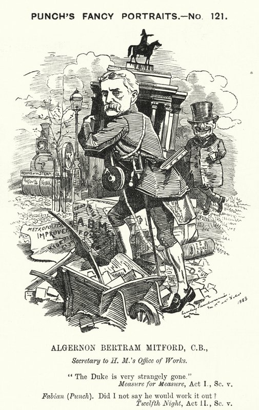 Punch tecknad: Algernon Bertram Freeman-Mitford av Edward Linley (after) Sambourne