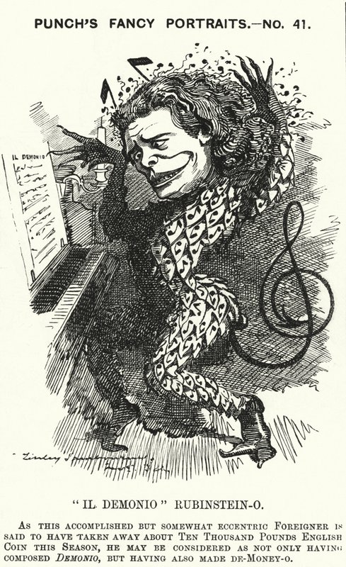 Punch tecknad: Anton Rubinstein, rysk pianist, kompositör och dirigent (gravyr) av Edward Linley (after) Sambourne