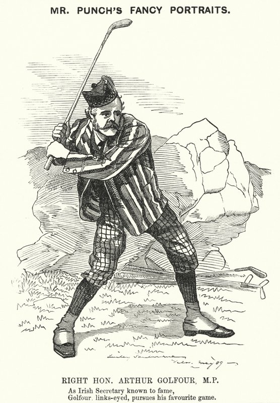 Punch tecknad: Arthur Balfour, brittisk konservativ politiker och premiärminister (gravyr) av Edward Linley (after) Sambourne
