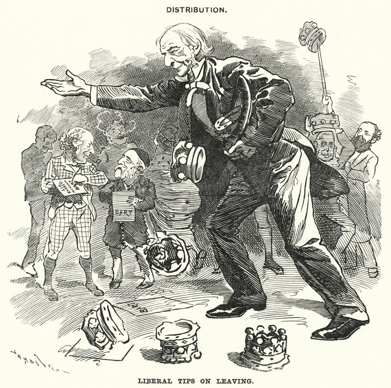 Punch tecknad: Distribution. Liberala tips om att lämna (gravyr) av Edward Linley (after) Sambourne