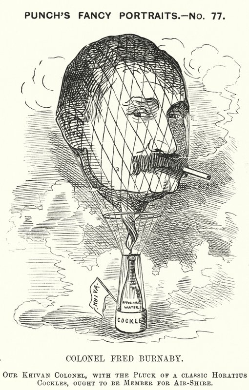 Punch tecknad: Frederick Burnaby, brittisk armés underrättelseofficer och ballongfarare (gravyr) av Edward Linley (after) Sambourne