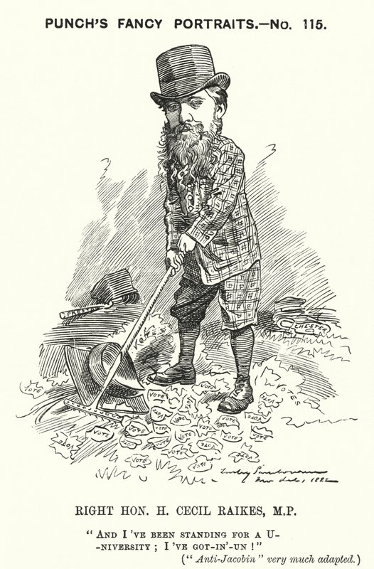 Punch tecknad: Henry Cecil Raikes, engelsk konservativ politiker (gravyr) av Edward Linley (after) Sambourne