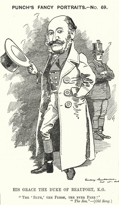 Punch tecknad: Henry Charles Fitzroy Somerset, 8:e hertigen av Beaufort, engelsk soldat och konservativ politiker (gravyr) av Edward Linley (after) Sambourne