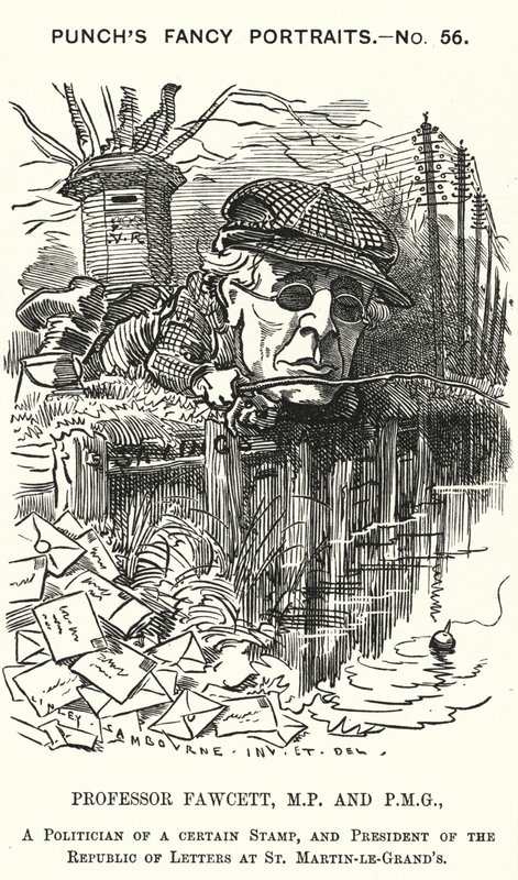 Punch tecknad: Henry Fawcett, engelsk politiker och ekonom (gravyr) av Edward Linley (after) Sambourne