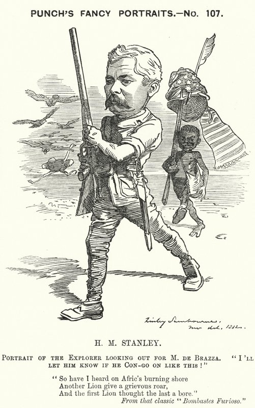 Punch tecknad: Henry Morton Stanley, walesisk journalist och upptäcktsresande (gravyr) av Edward Linley (after) Sambourne