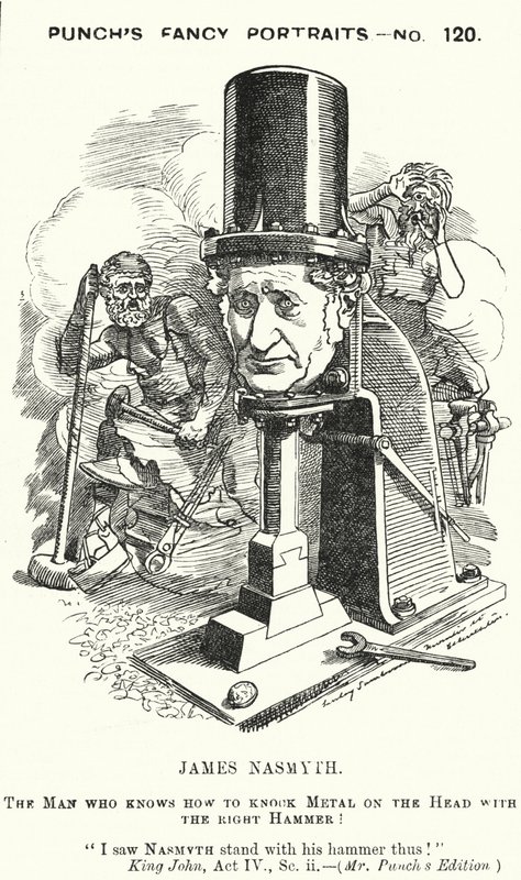 Punch-tecknad film: James Nasmyth, skotsk ingenjör och uppfinnare av ånghammaren (gravyr) av Edward Linley (after) Sambourne