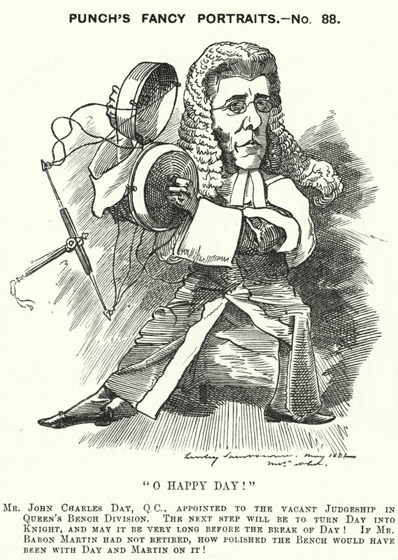 Punch tecknad: John Charles Day, engelsk advokat och domare (gravyr) av Edward Linley (after) Sambourne
