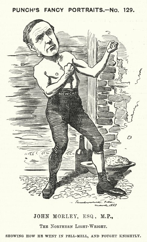 Punch tecknad: John Morley, engelsk liberal politiker (gravyr) av Edward Linley (after) Sambourne