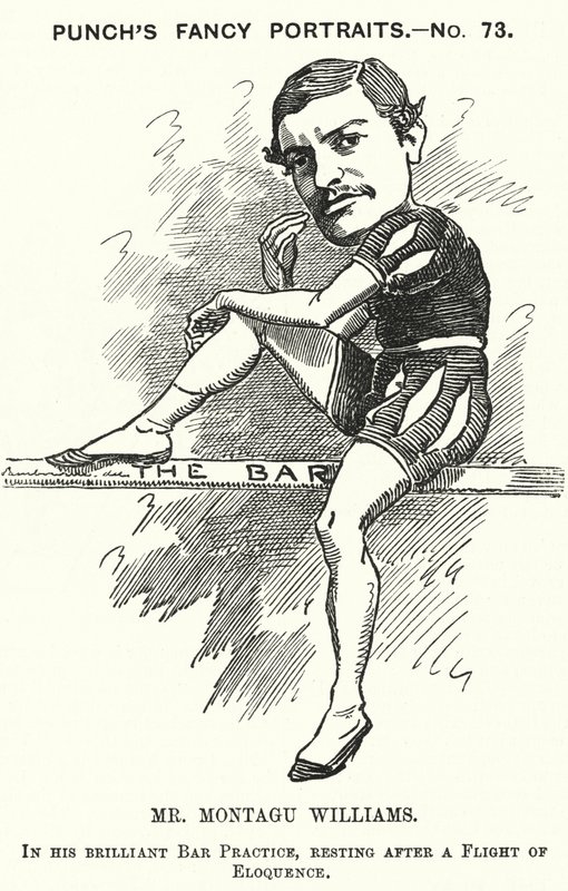 Punch tecknad: Montagu Williams, engelska lärare, soldat, skådespelare, dramatiker, advokat och domare (gravyr) av Edward Linley (after) Sambourne