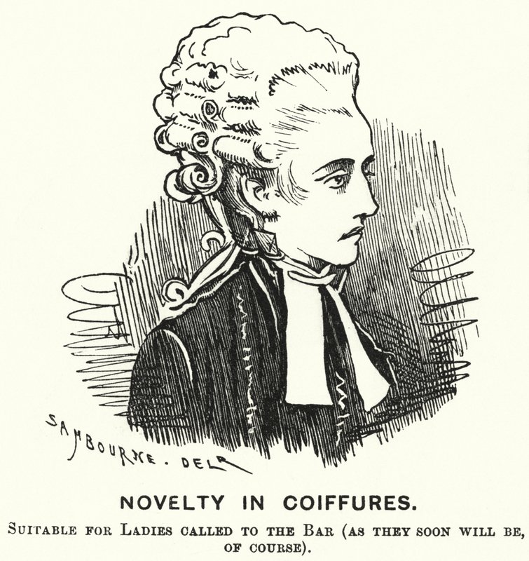 Punch tecknad: Novelty in Coiffures (gravyr) av Edward Linley (after) Sambourne