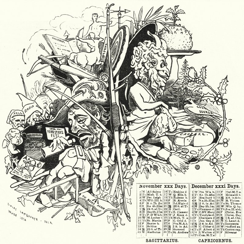 Punch tecknad: november och december (gravyr) av Edward Linley (after) Sambourne