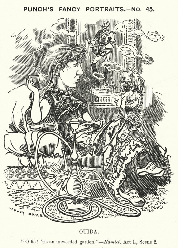 Punch tecknad: Ouida (Maria Louise Rame), engelsk författare (gravyr) av Edward Linley (after) Sambourne