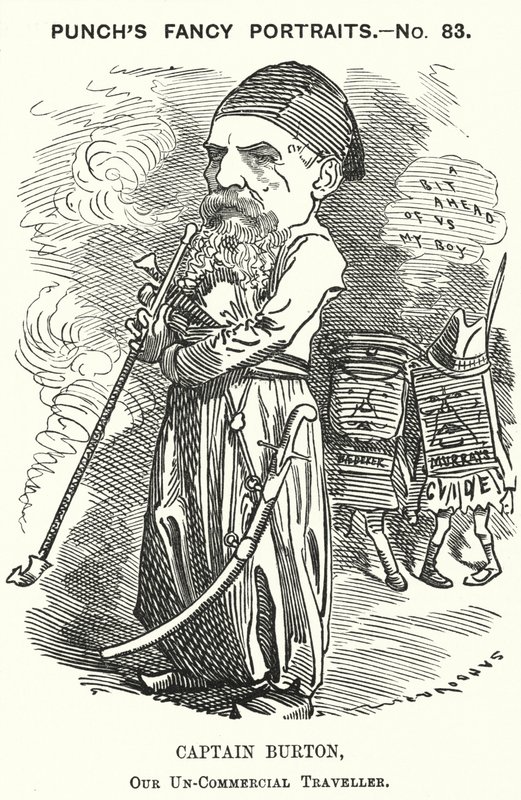 Punch tecknad: Richard Burton, engelsk upptäcktsresande, geograf och diplomat (gravyr) av Edward Linley (after) Sambourne