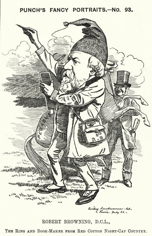 Punch tecknad: Robert Browning, engelsk poet och dramatiker (gravyr) av Edward Linley (after) Sambourne
