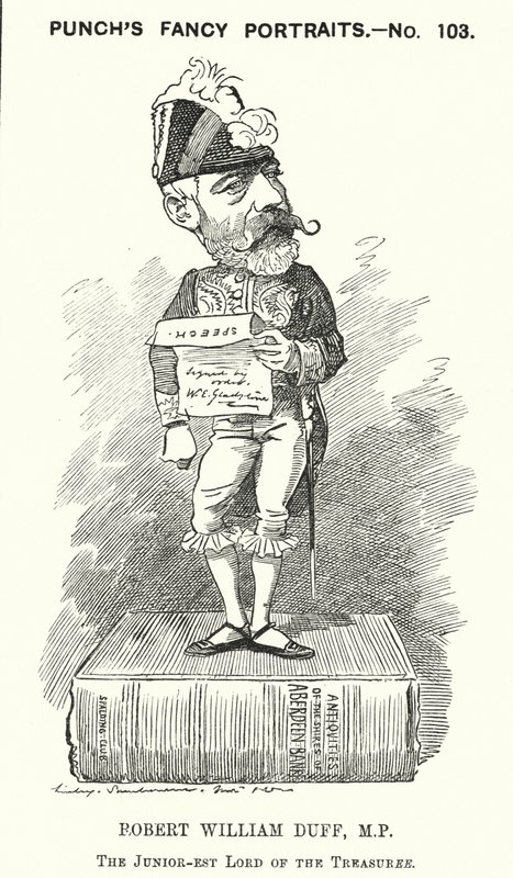Punch tecknad: Robert William Duff, skotsk liberal politiker (gravyr) av Edward Linley (after) Sambourne