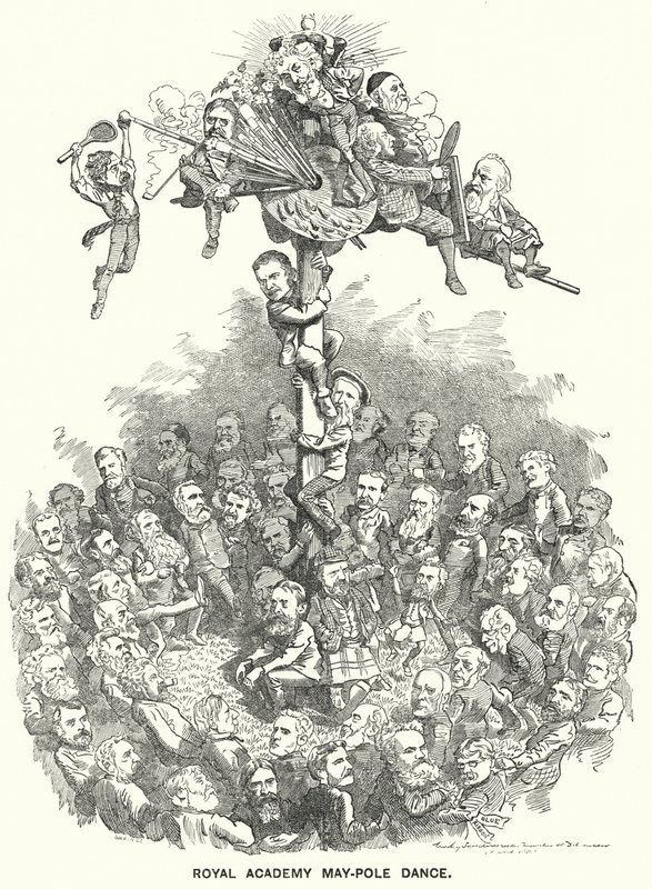 Punch tecknad: Royal Academy Maypole Dance (gravyr) av Edward Linley (after) Sambourne