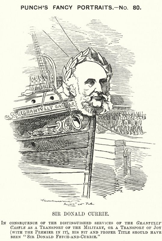 Punch-tecknad film: Sir Donald Currie, skotsk redare, politiker och filantrop (gravyr) av Edward Linley (after) Sambourne