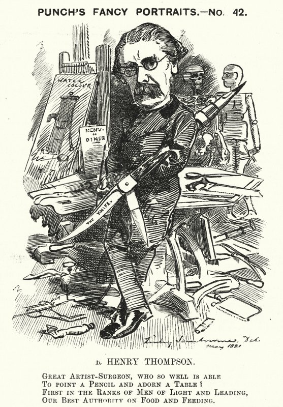Punch tecknad: Sir Henry Thompson, engelsk kirurg (gravyr) av Edward Linley (after) Sambourne