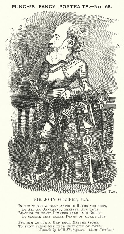 Punch tecknad: Sir John Gilbert, engelsk konstnär (gravyr) av Edward Linley (after) Sambourne