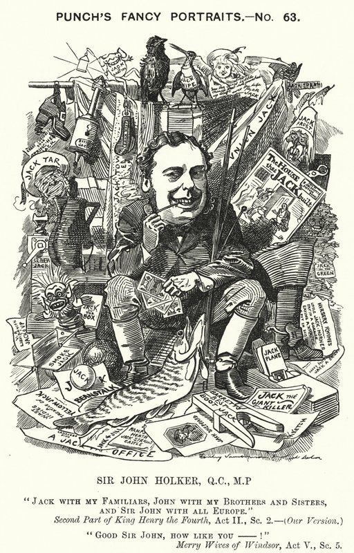 Punch tecknad: Sir John Holker, engelsk advokat och politiker (gravyr) av Edward Linley (after) Sambourne