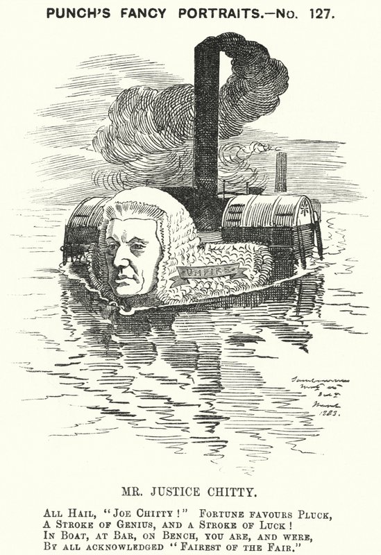 Punch tecknad: Sir Joseph William Chitty, engelsk domare, liberal politiker och idrottsman (gravyr) av Edward Linley (after) Sambourne