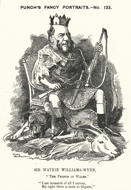Punch tecknad: Sir Watkin Williams-Wynn, 6:e baronet, walesisk konservativ politiker (gravyr) av Edward Linley (after) Sambourne