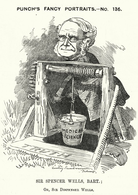Punch tecknad: Thomas Spencer Wells, engelsk läkare, kirurg till drottning Victoria (gravyr) av Edward Linley (after) Sambourne
