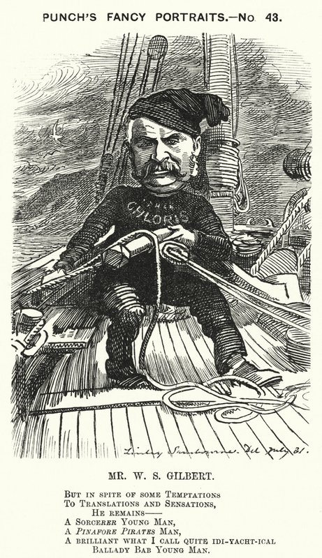 Punch tecknad: W S Gilbert, engelsk dramatiker och librettist (gravyr) av Edward Linley (after) Sambourne