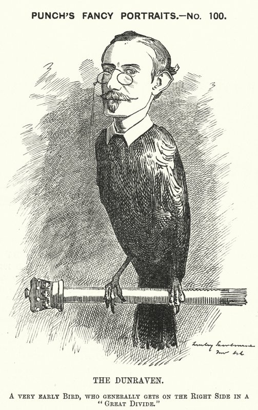 Punch-tecknad film: Windham Wyndham-Quin, 4:e Earl of Dunraven och Mount-Earl, anglo-irländsk journalist, markägare och konservativ politiker (gravyr) av Edward Linley (after) Sambourne