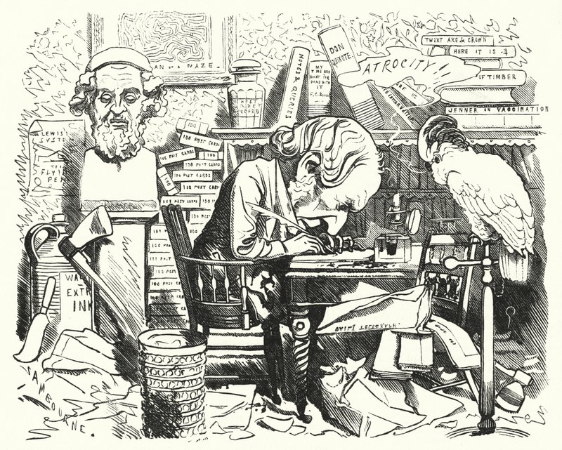 Punch tecknad: författare på jobbet i hans arbetsrum (gravyr) av Edward Linley (after) Sambourne