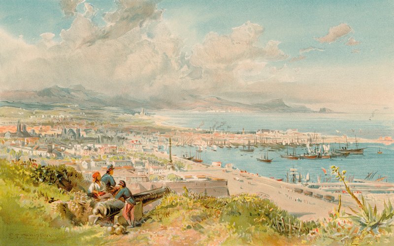 Barcelona, från Montjuich (färg litho) av Edward Theodore Compton