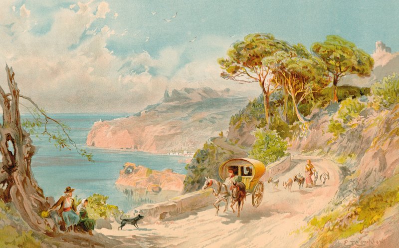 Coast Road nära Soller, Mallorca (färg litho) av Edward Theodore Compton
